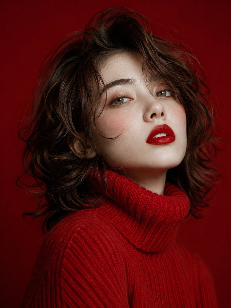 Glamorous Red Turtleneck Portrait