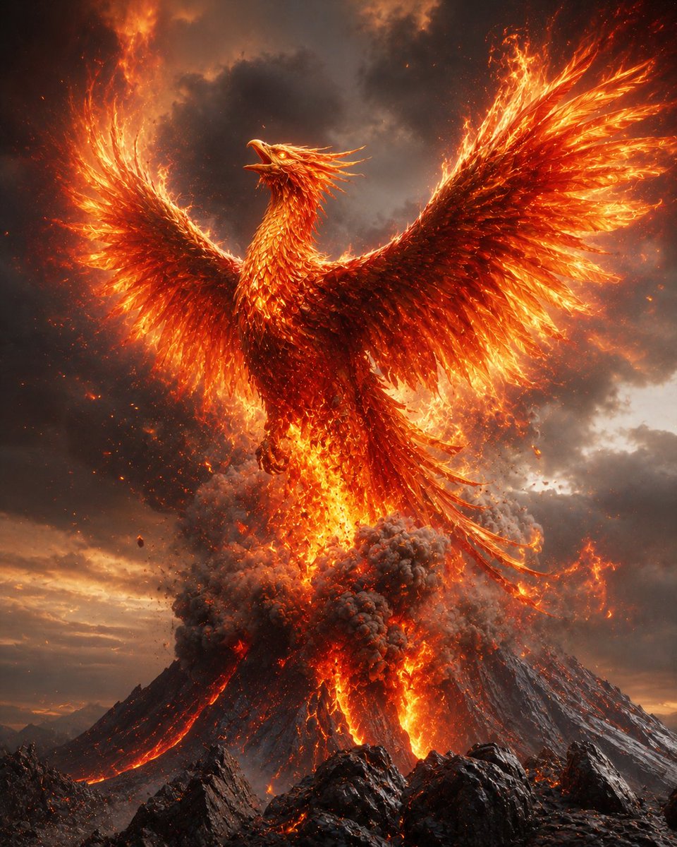 Phoenix Rising from Volcano