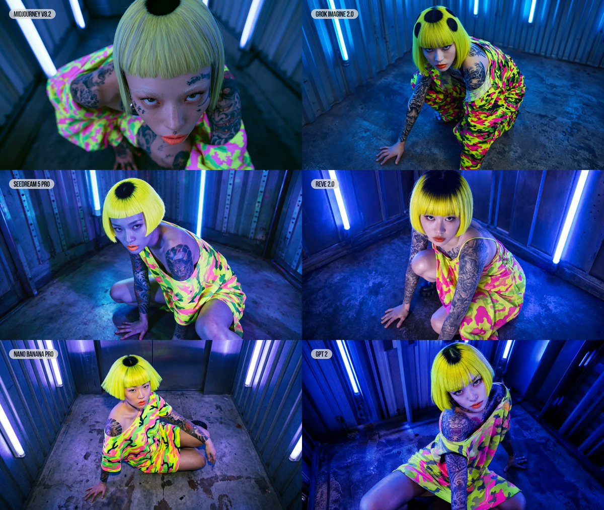 Neon Fashion Model Comparison Collage