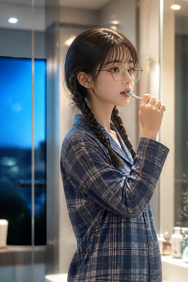 Photorealistic Bathroom Toothbrushing Portrait