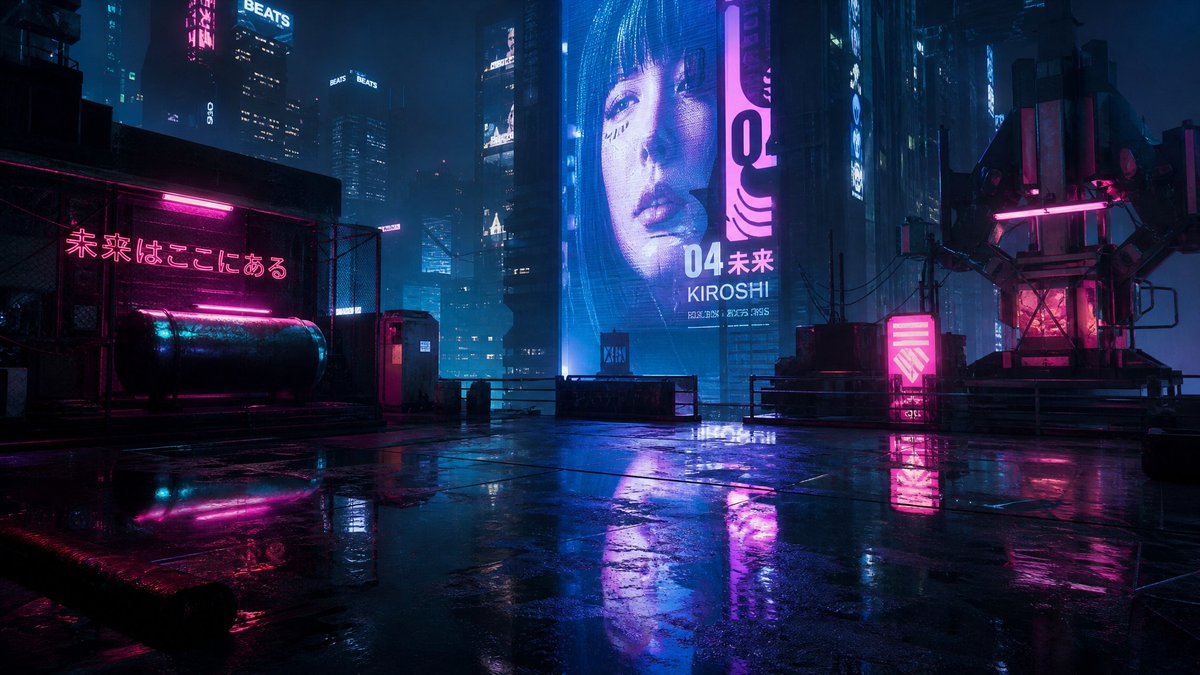 Rainy Cyberpunk Rooftop City