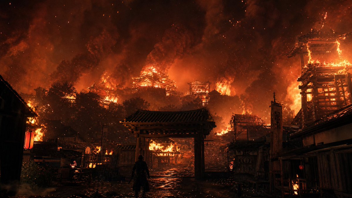 Burning Feudal Japanese Village