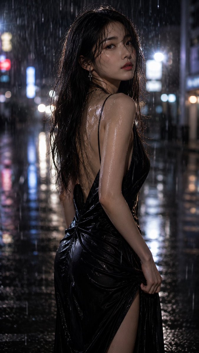 Rainy Seoul Night Fashion Portrait
