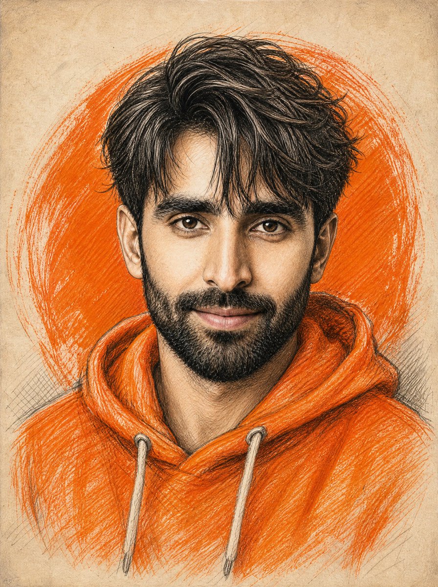 Orange Hoodie Pencil Portrait