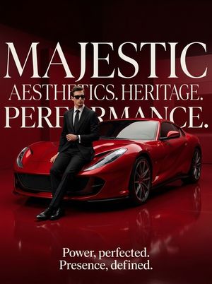 Luxury Surrealist Automotive Poster — A high-fashion surrealist poster for a luxury automotive brand. A {argument name="color" default="de…