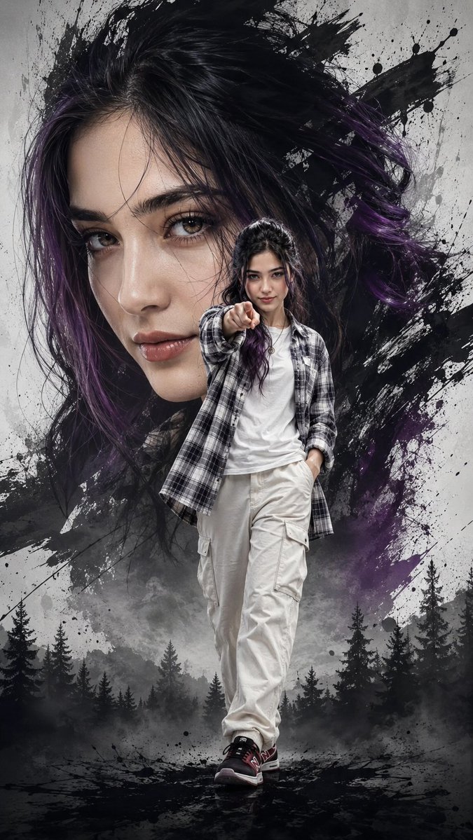 Purple-Haired Double Exposure Poster