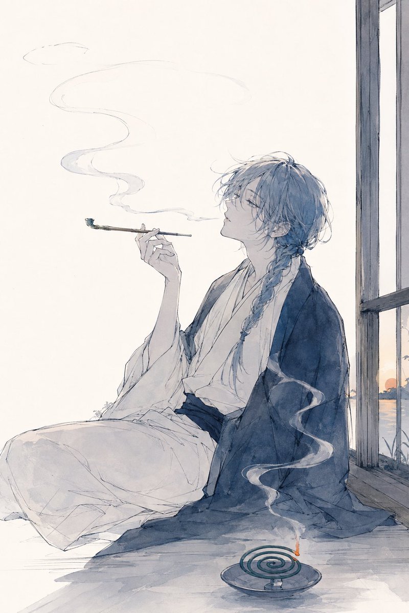 Watercolor Anime Kimono Smoker