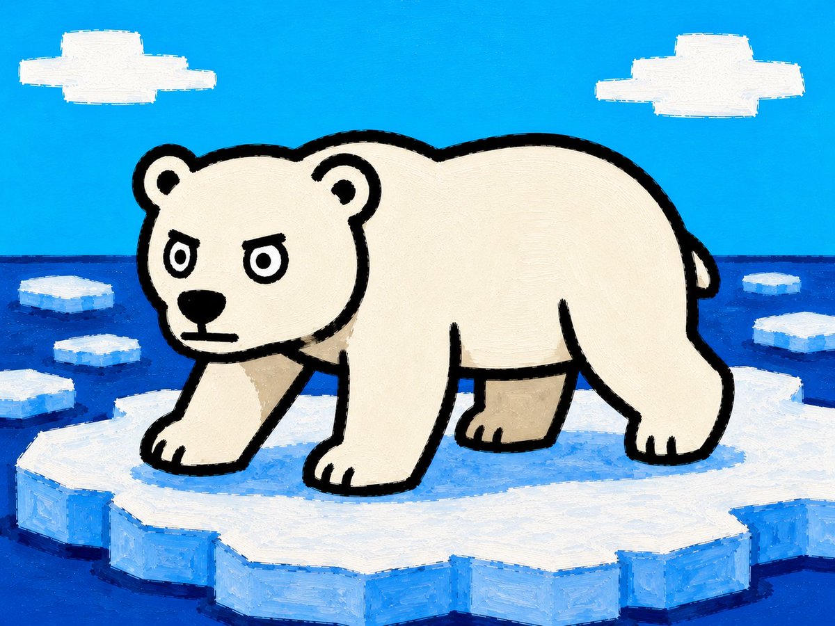 Cartoon Polar Bear on Ice Floe