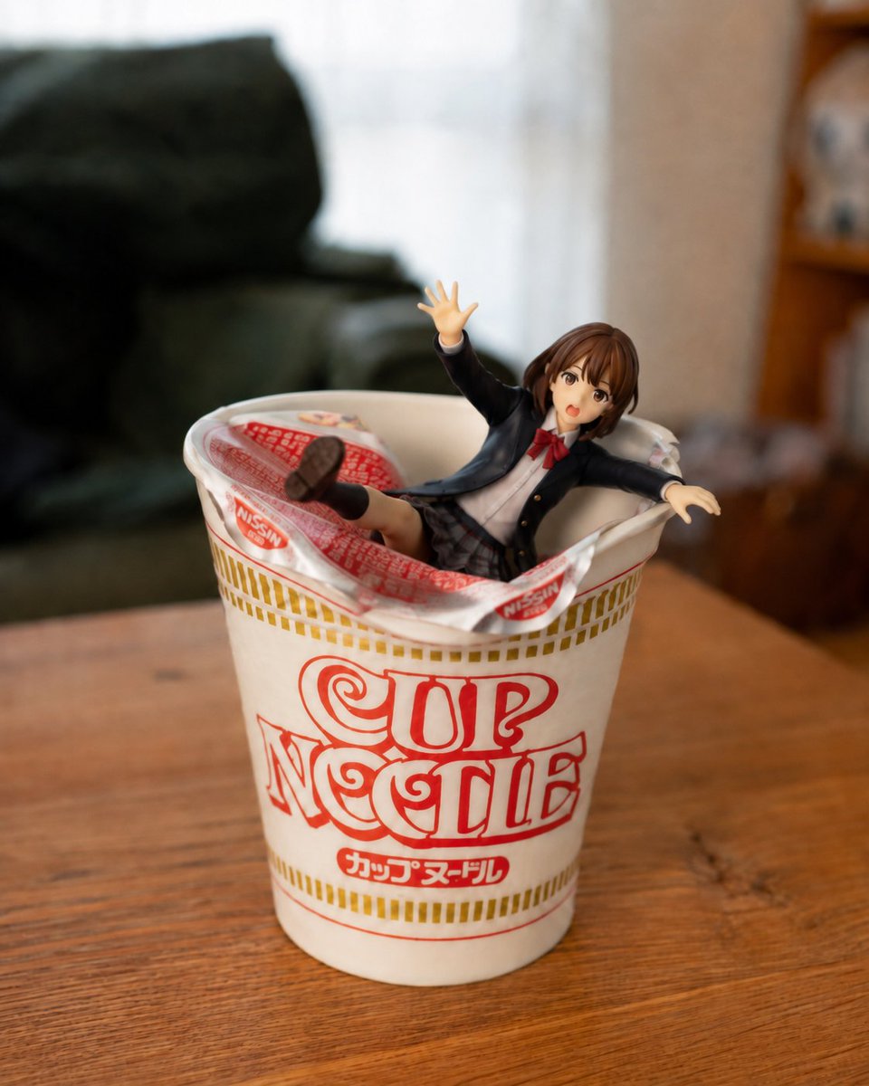 Anime Figurine Falling Into Cup Noodle