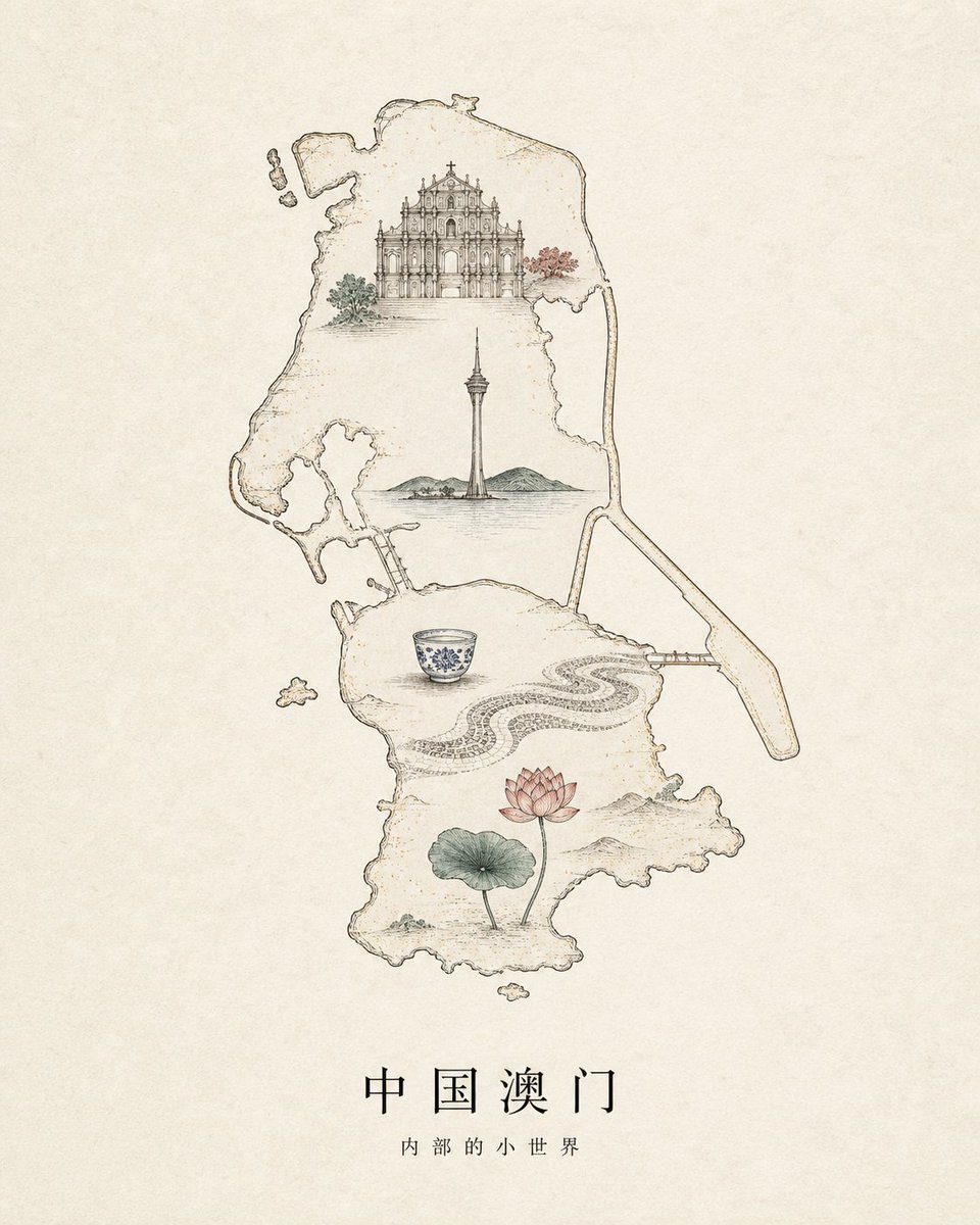 Vintage Macau Map Poster