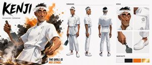 Cinematic Character Production Sheet — Create a premium cinematic character bible sheet for {argument name="character name" default="KENJI"}. Use uploaded chara