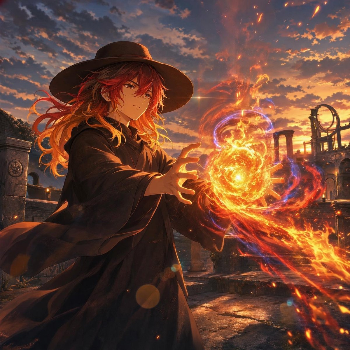 Anime Witch Casting Fire Spell