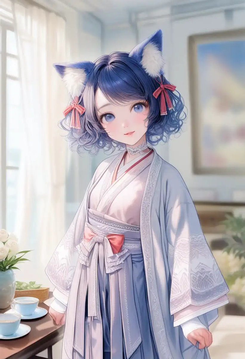 Cat-Eared Kimono Girl Portrait
