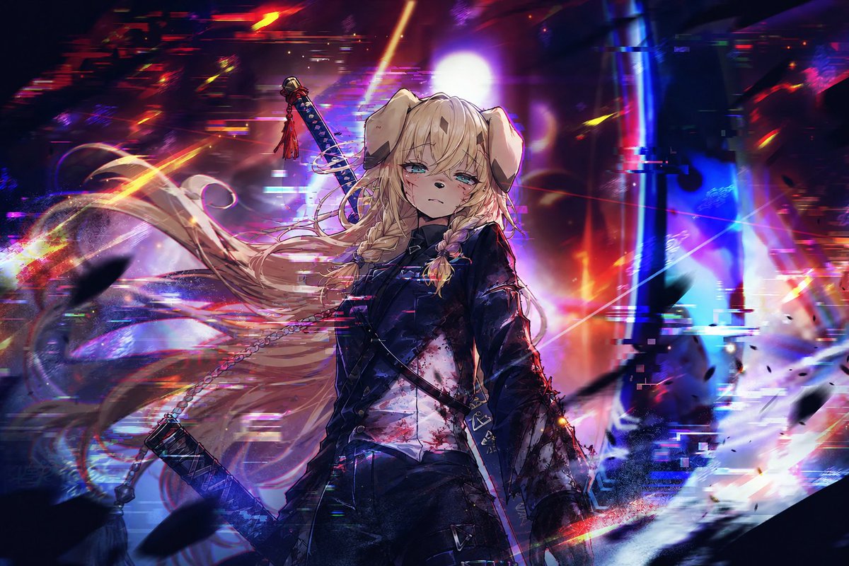 Cyberpunk Dog-Eared Swordswoman