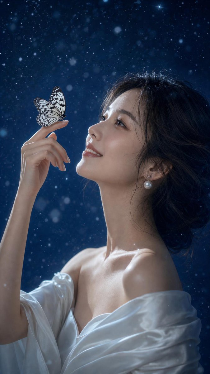Ethereal East Asian Portrait with Butterfly