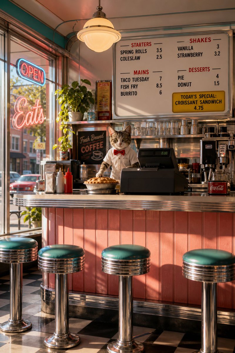 Retro Diner with Cat Cashier