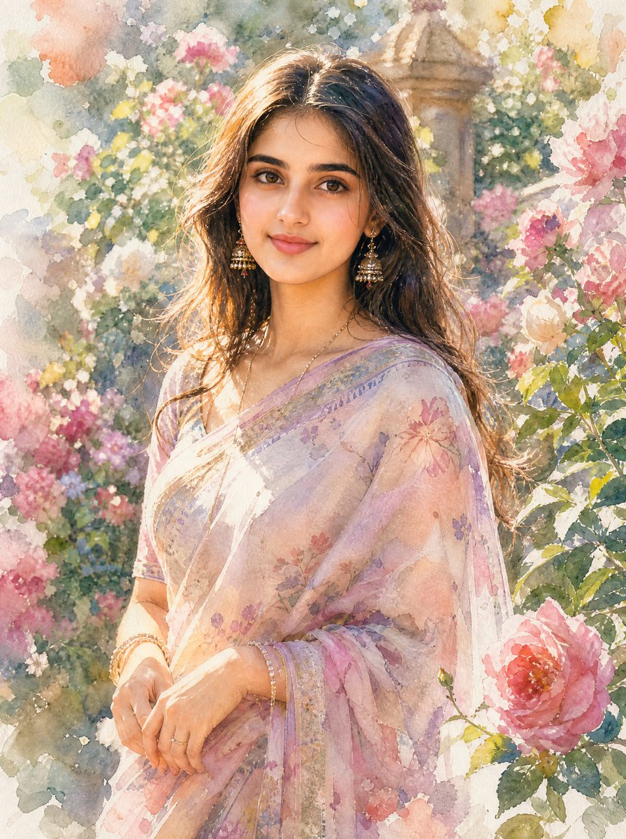 Dreamy Watercolor Garden Portrait