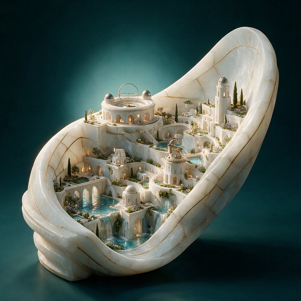 Alabaster Miniature City Sculpture