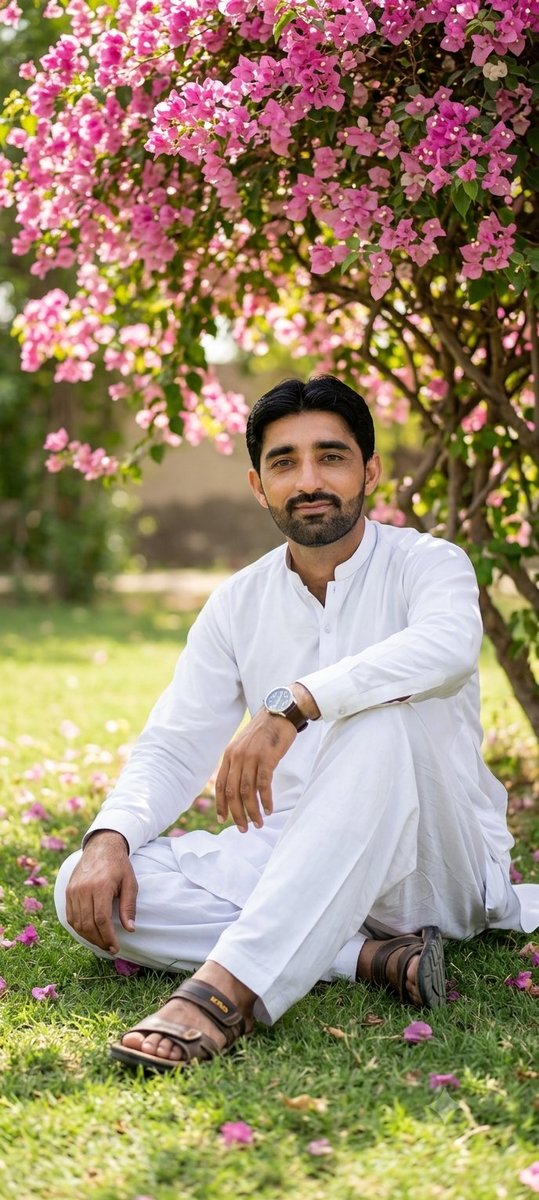 South Asian Man Under Bougainvillea