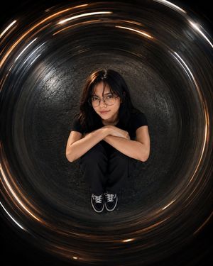 Cinematic Tunnel Portrait — Create an ultra-photorealistic cinematic fashion editorial photograph of {argument name="subject" default="a young woman with long d