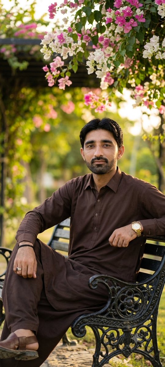 Golden Hour Garden Bench Portrait