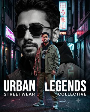 Cinematic Streetwear Fashion Poster — Ultra-realistic cinematic streetwear fashion poster, vertical 4:5 composition. Use the person from the reference image wit