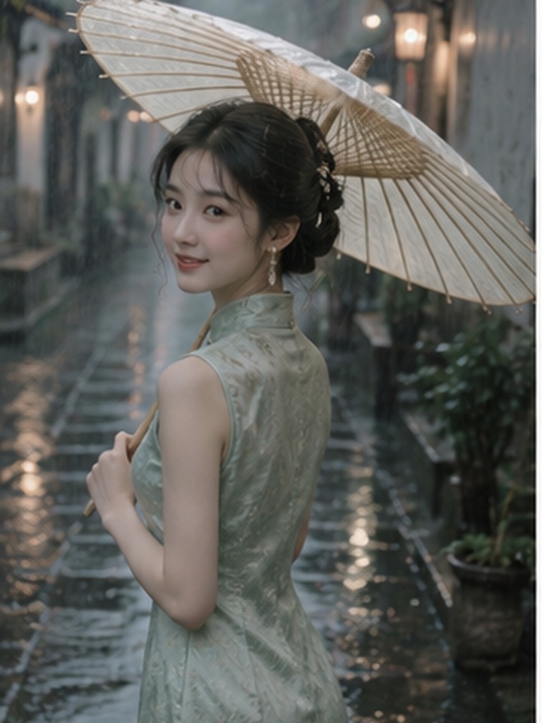 Traditional Jiangnan Rainy Alley Portrait