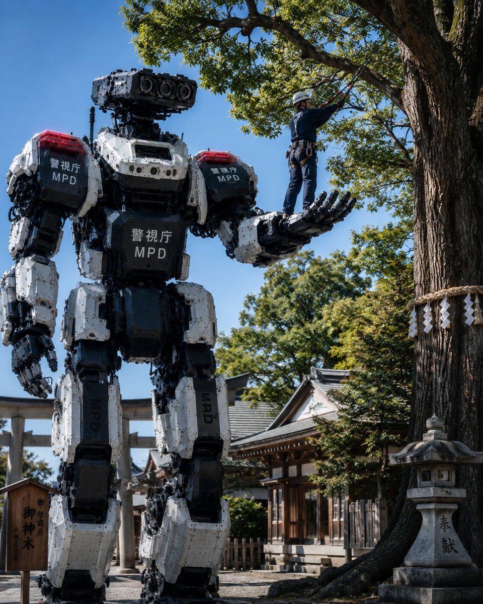 Police Robot Pruning Shrine Trees