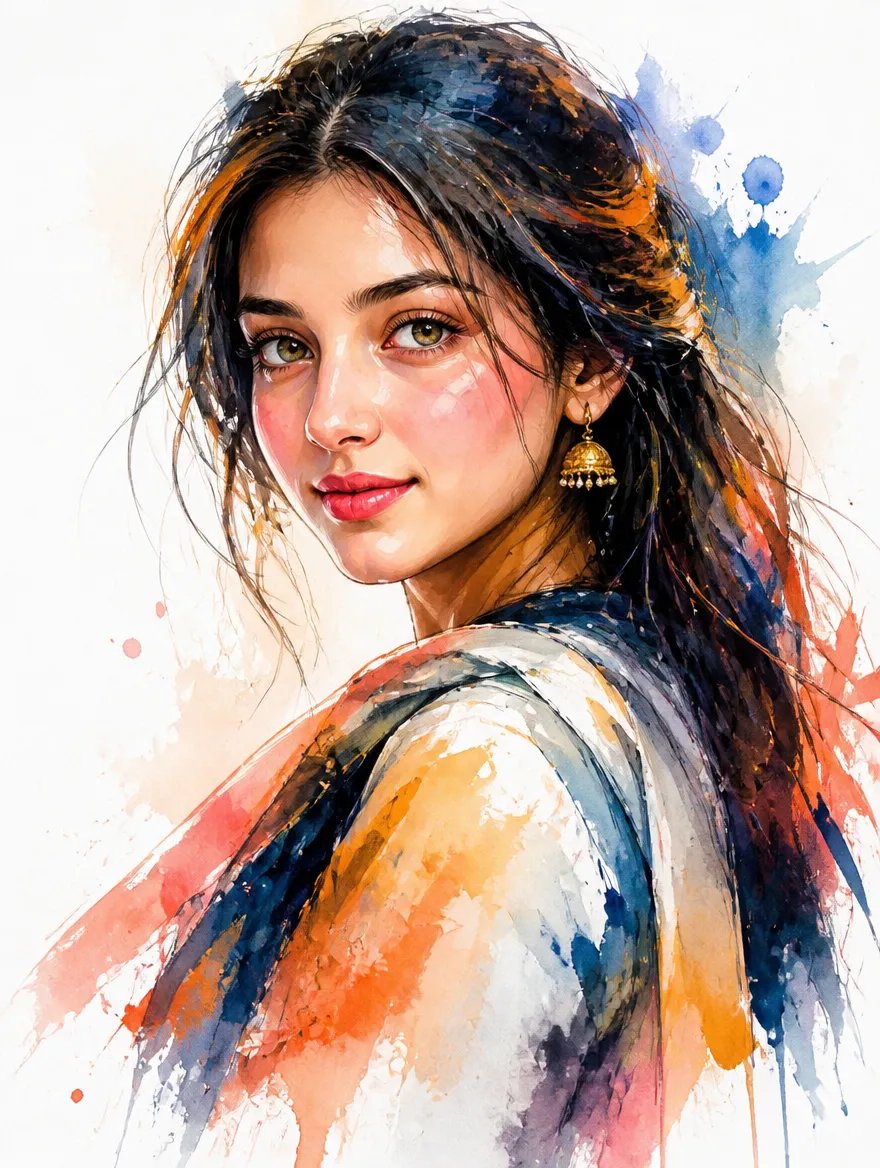 Watercolor Editorial Woman Portrait