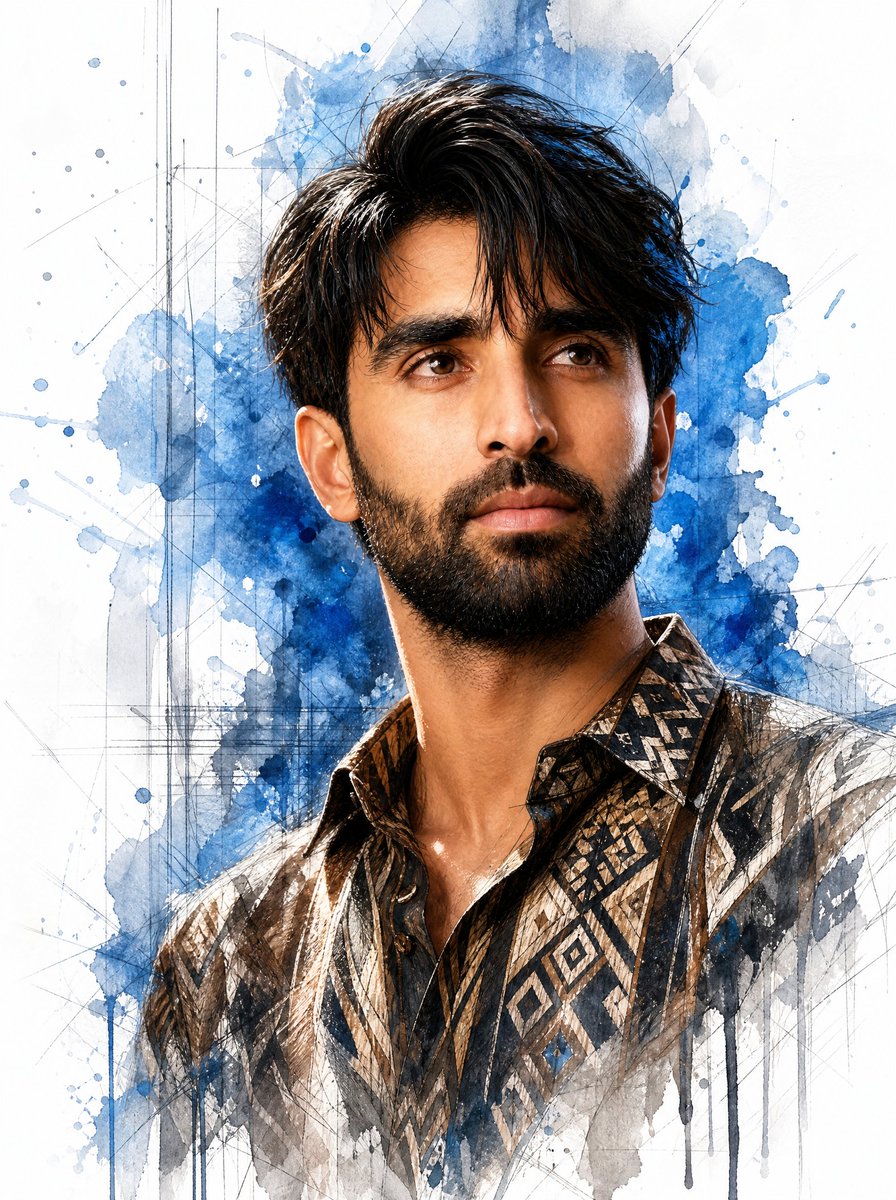 Mixed-Media Watercolor Male Portrait