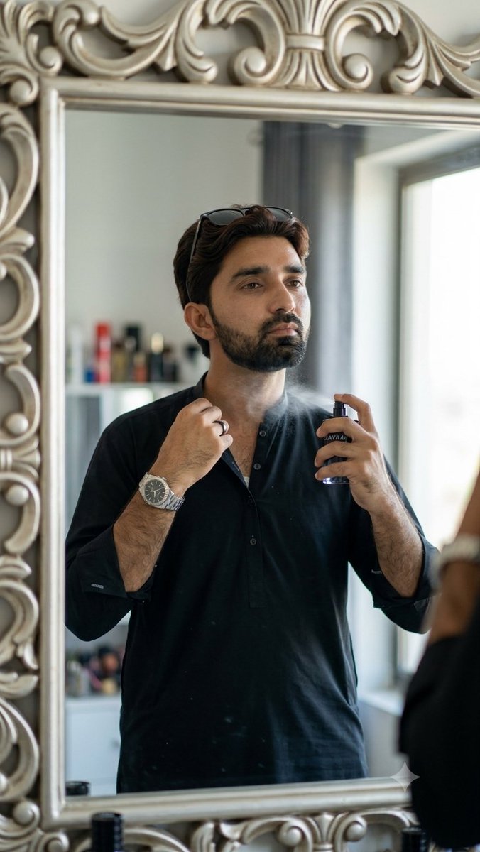 Stylish Man Perfume Mirror Portrait