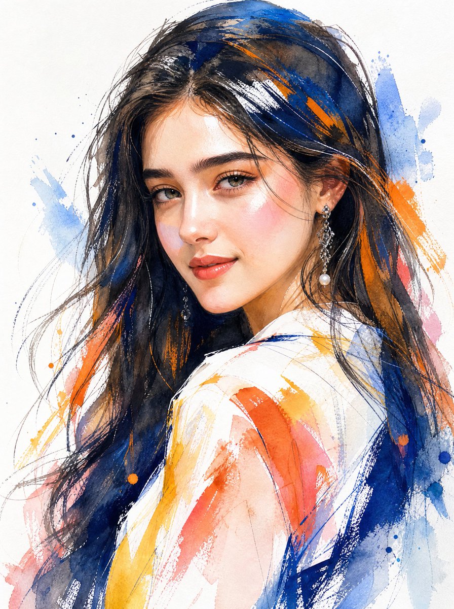 Watercolor Mixed-Media Woman Portrait