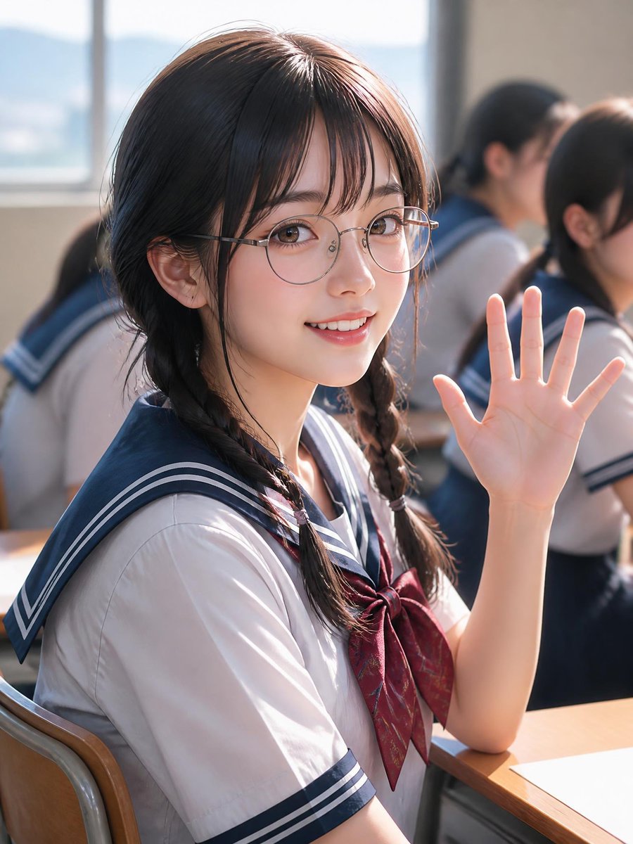 Realistic Japanese Schoolgirl Classroom Portrait