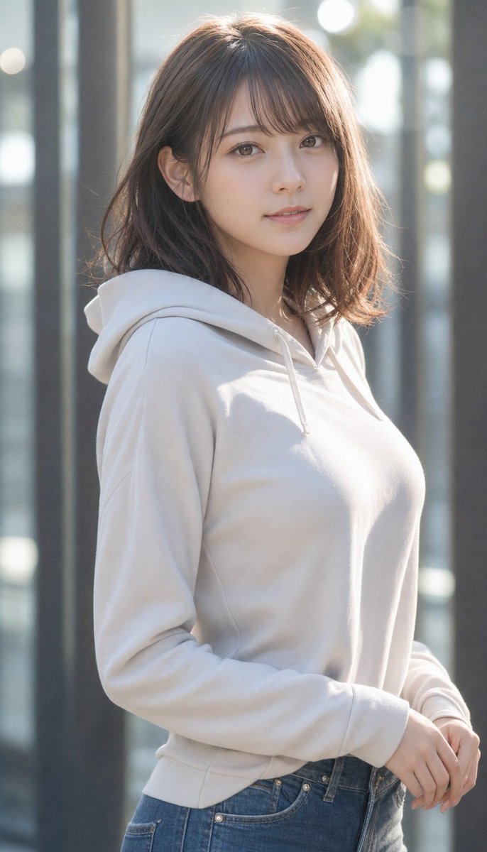 Realistic Japanese Woman Hoodie Portrait
