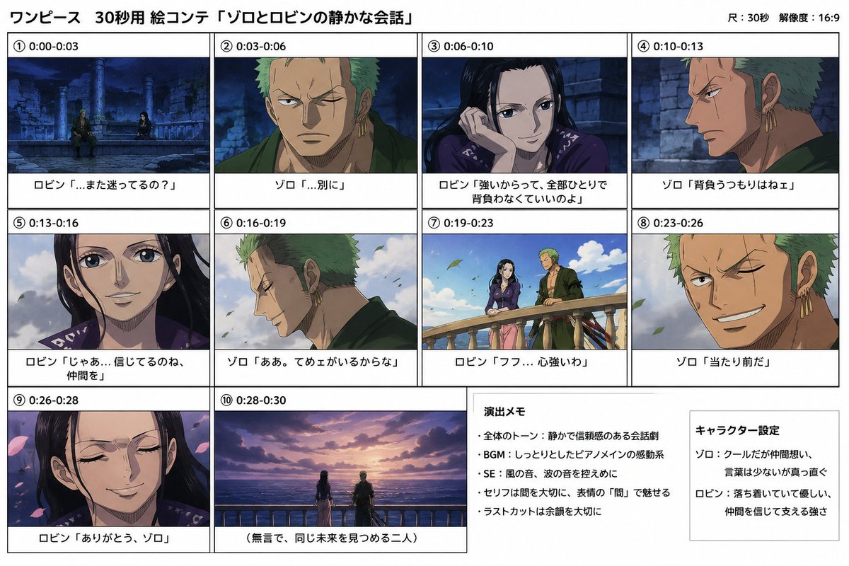 Anime Storyboard Sheet of Zoro and Robin