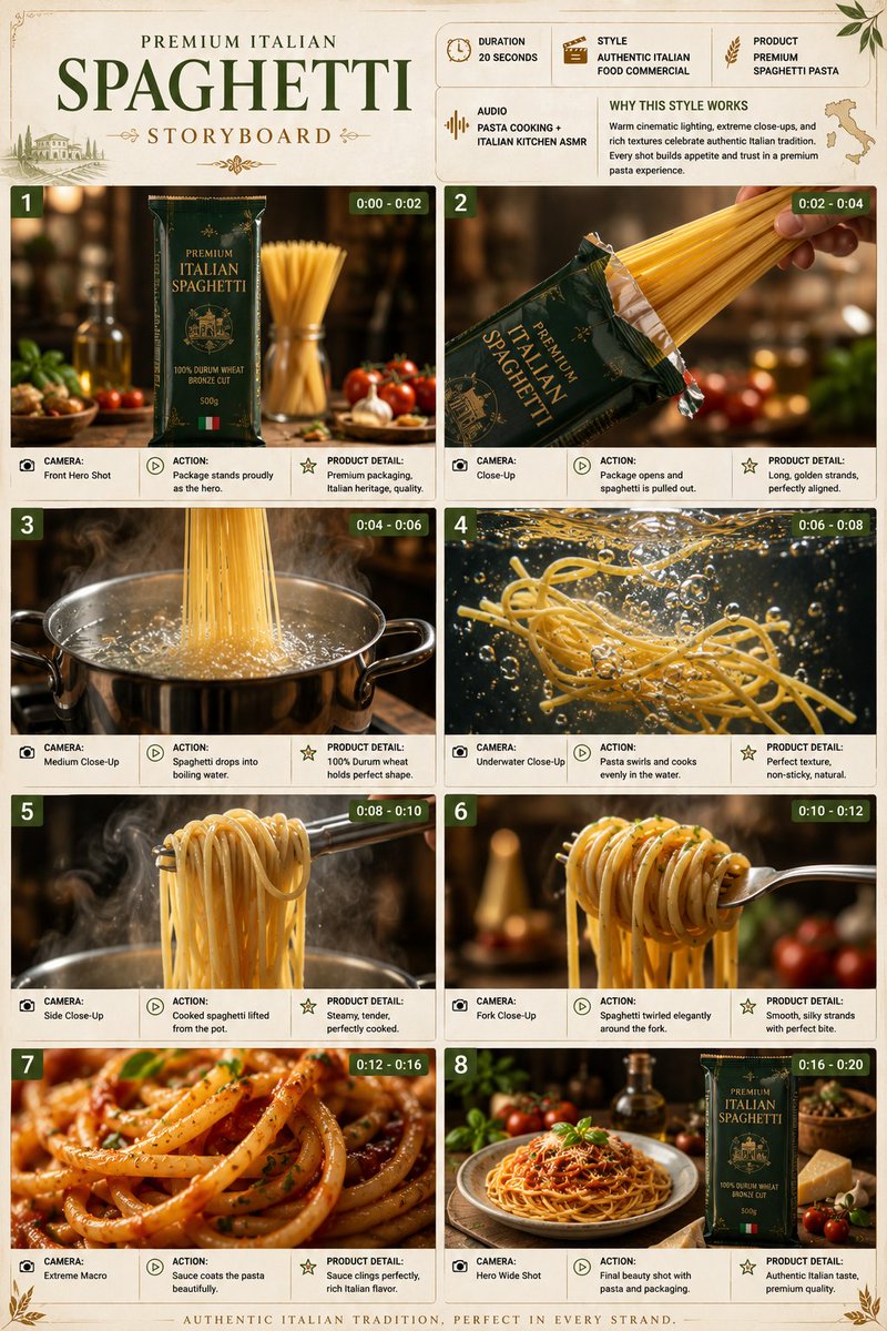 Comic / Storyboard - Premium Italian Spaghetti Commercial Storyboard - Image 1