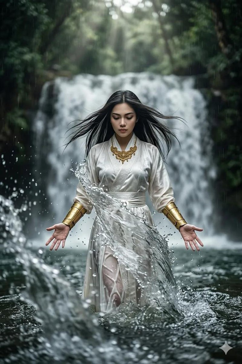Mystical Woman by Cascading Waterfall