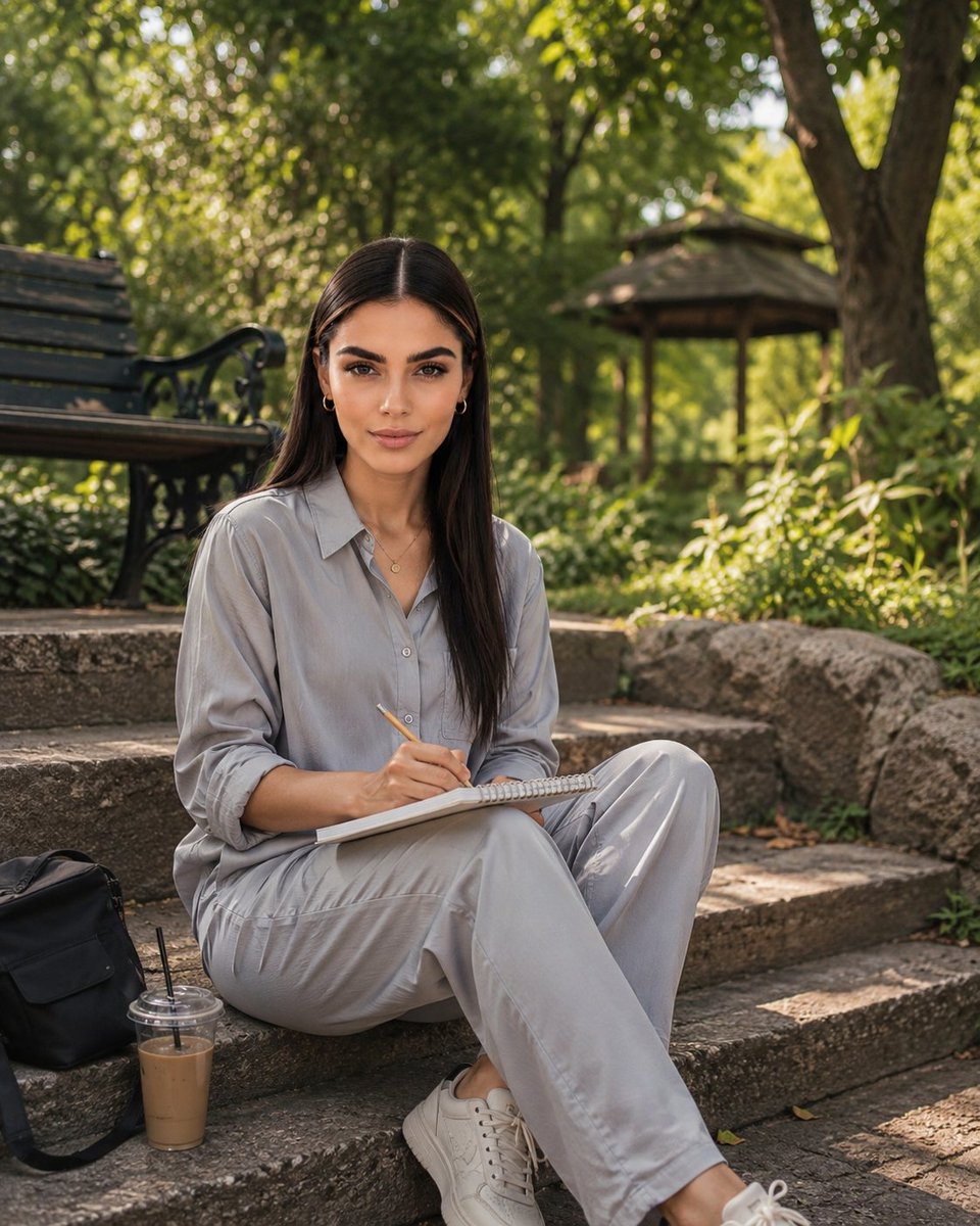 Photorealistic Portrait of Woman in Botanical Park