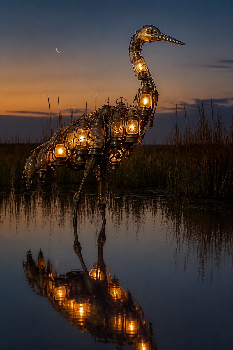 Photorealistic Lantern Crane at Dusk