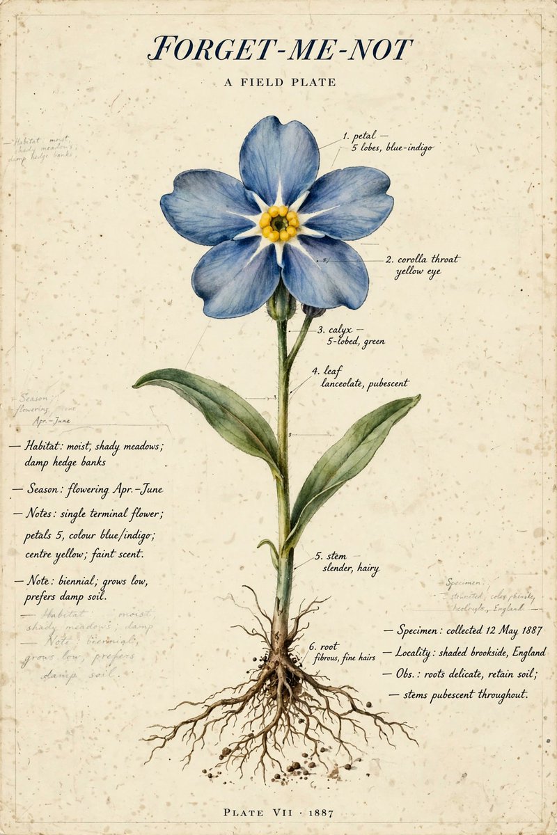Infographic / Edu Visual - Vintage Botanical Forget-me-not Poster - Image 2
