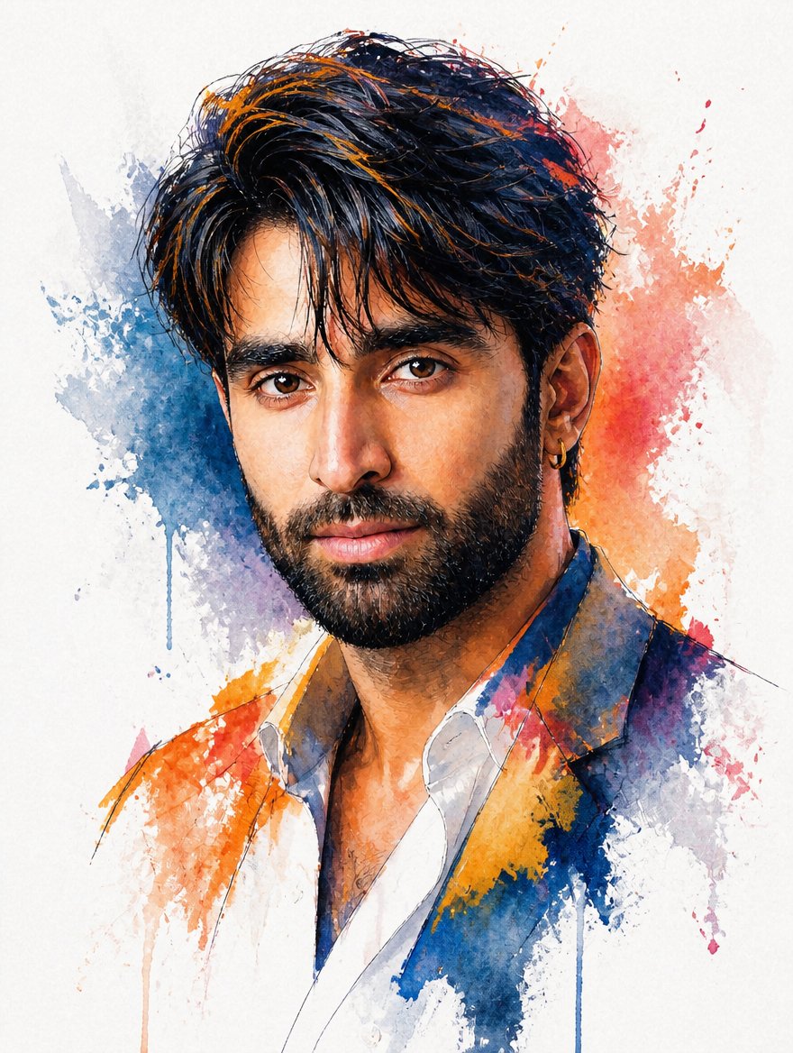 Watercolor Mixed-Media Male Portrait