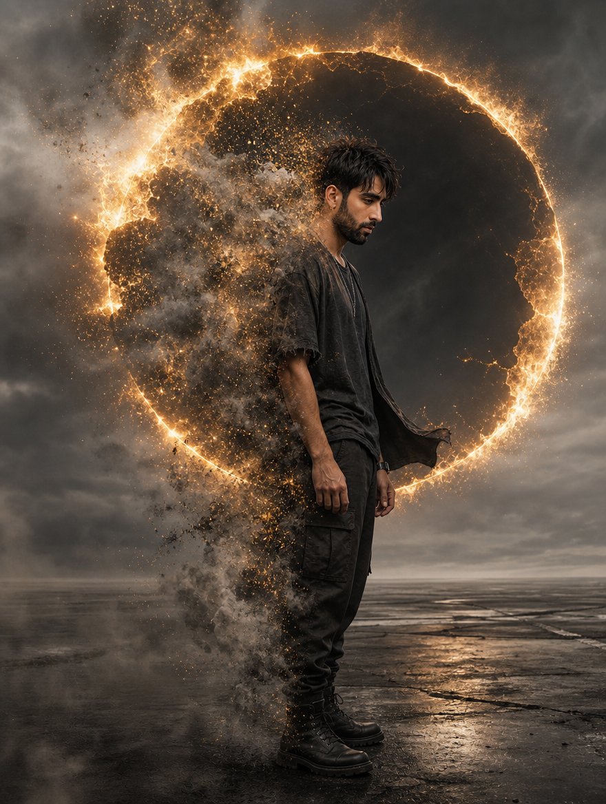 Cinematic Eclipse Disintegration Portrait