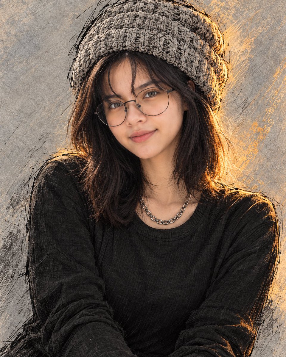 Golden Hour Knitted Beanie Portrait