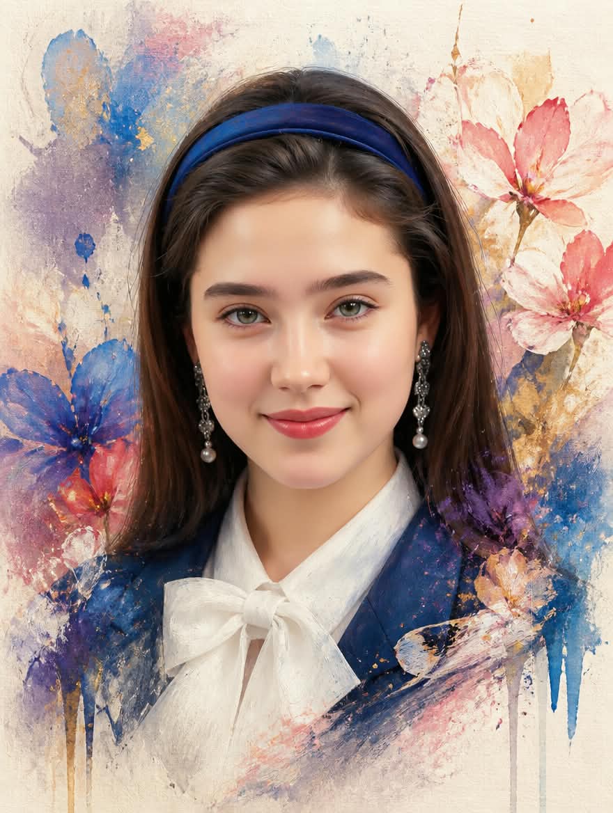 Mixed-Media Floral Fashion Portrait