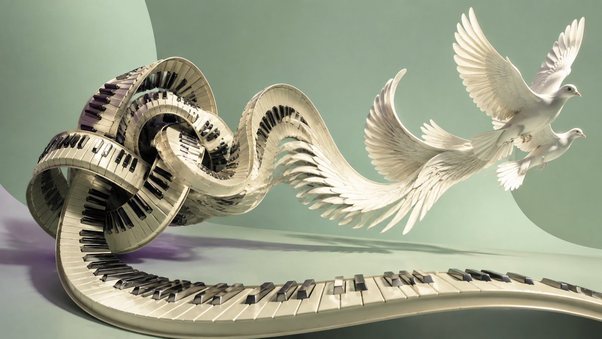 Piano Keyboard Transforming Into Doves