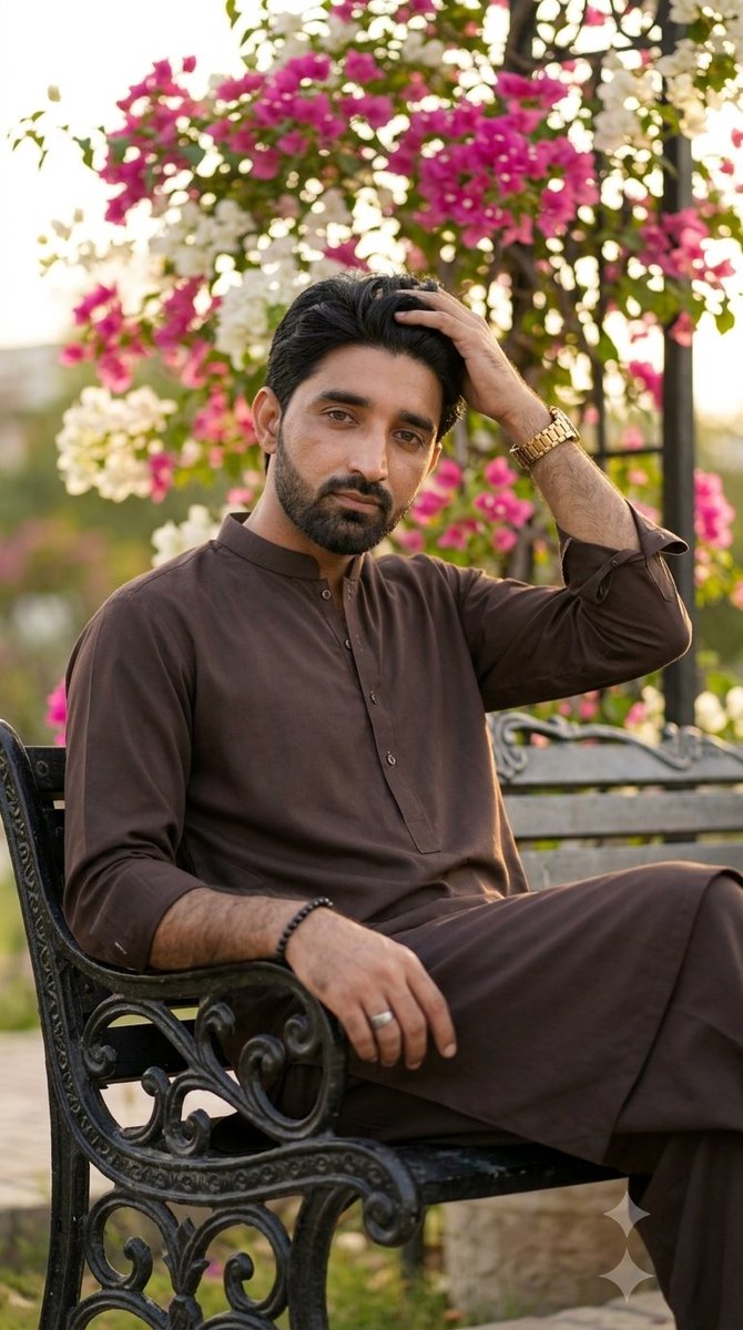 Golden Hour Garden Bench Portrait