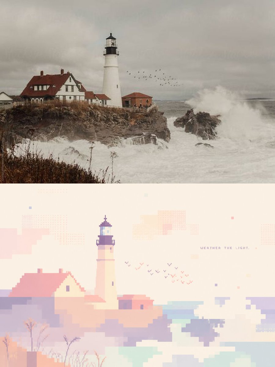 Coastal Photo to Pastel Pixel Art reference image 1