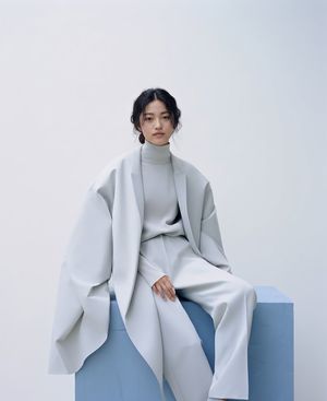 Minimalist Architectural Fashion Portrait — A high-resolution, minimalist fashion portrait photograph featuring an {argument name="ethnicity" default="East Asia
