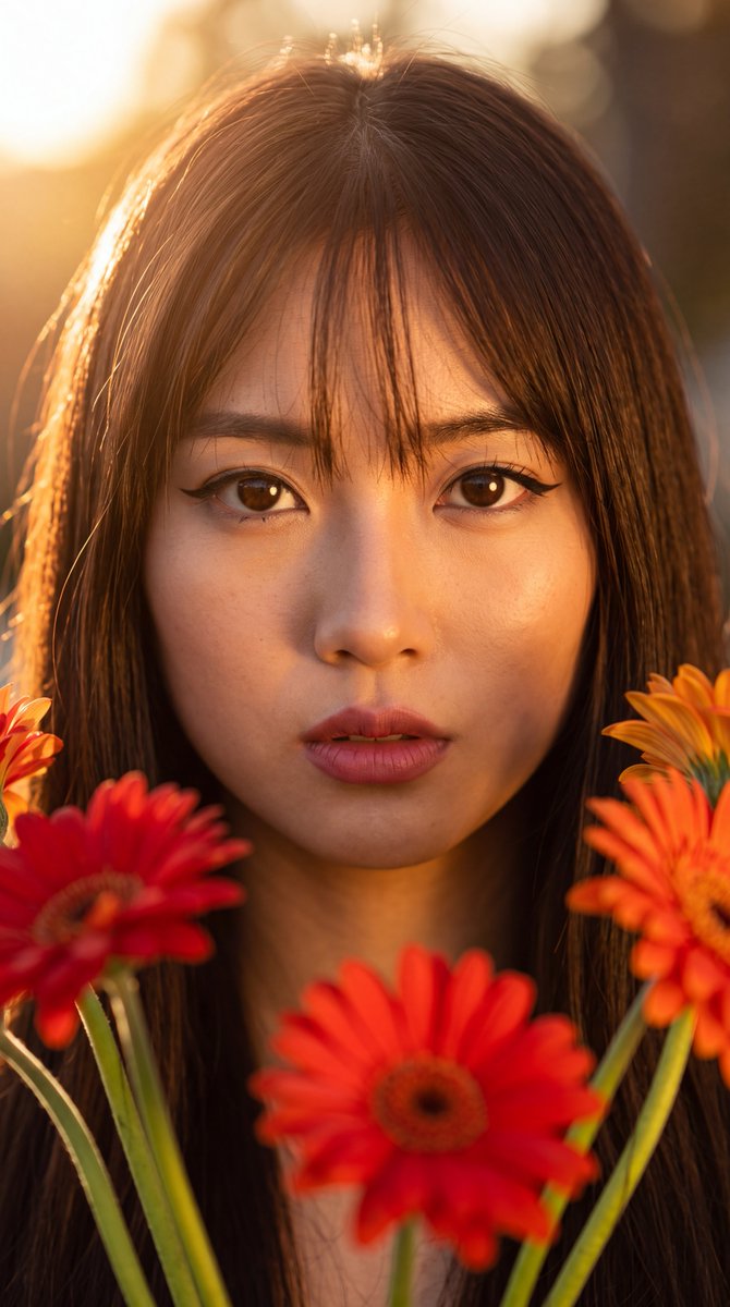 Profile / Avatar - East Asian Woman with Gerbera Flowers - Image 1