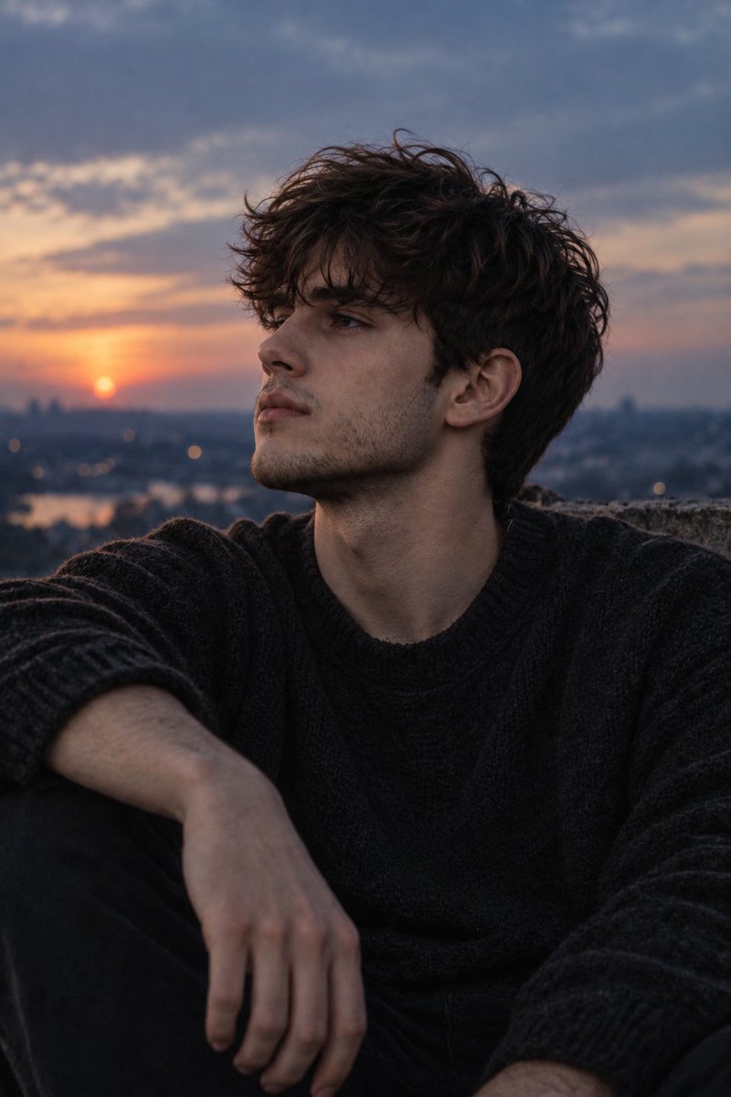 Moody Blue Hour Rooftop Portrait